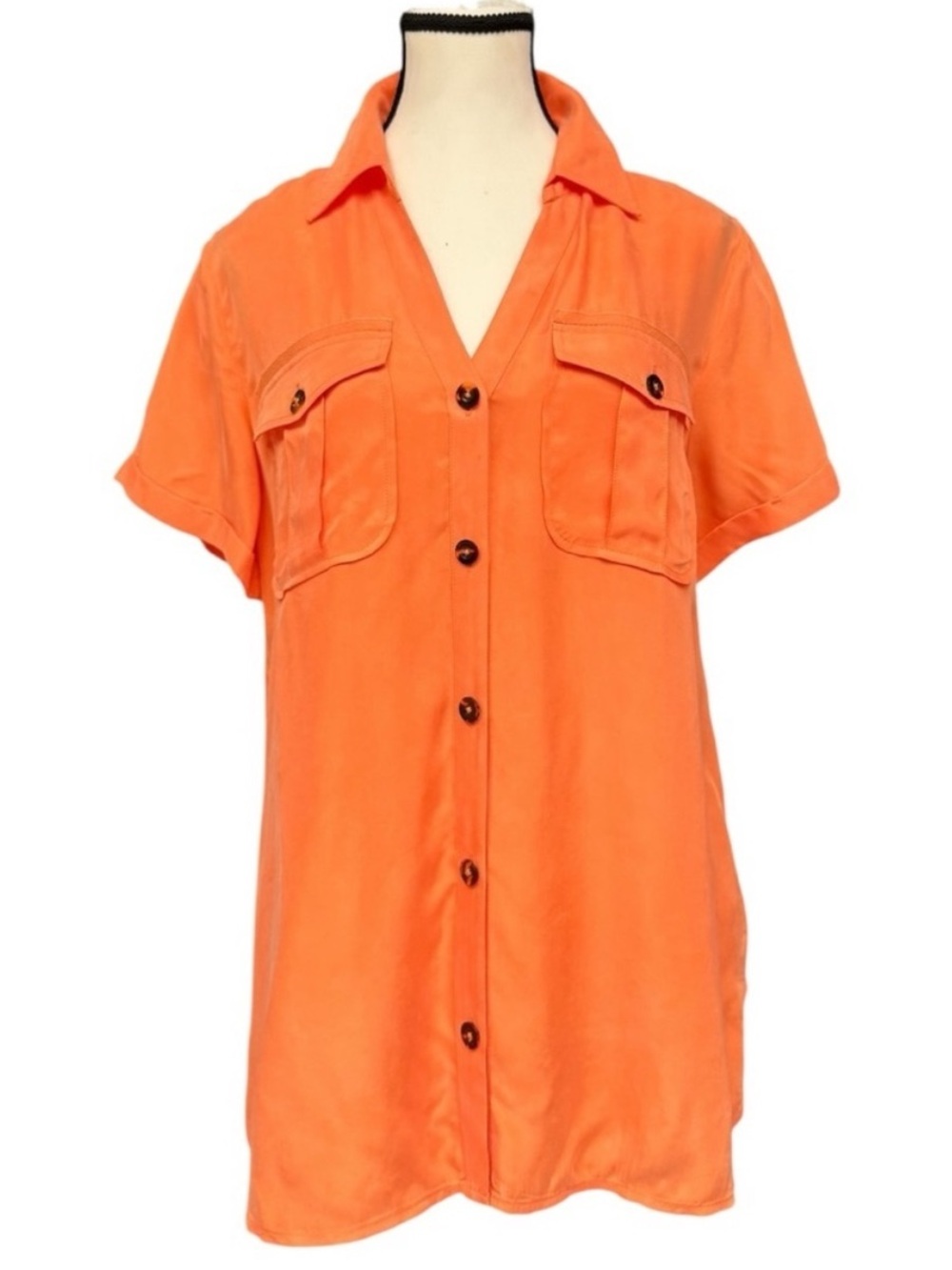 Soft Surroundings Orange Button Front Short Sleeve Tunic Top Size Small